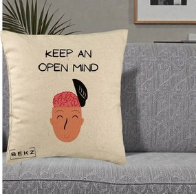Perna Decorativa Keep An Open Mind, 40x40 cm, Bej, Husa Detasabila, Perna Inclusa, BEKZ®