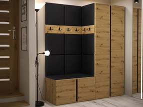 Mobilier Hol Timothy III (Stejar artisan + Stejar artisan + Negru) (piele ecologică Soft 011 (Negru)). 1059880