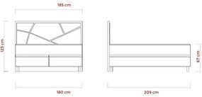 Pat tapițat NAOMI 180x200 cm, cu saltele incluse și spațiu de depozitare, bej