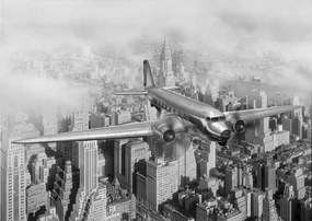 Fototapet 3D.  Perspectiva Vintage New York. Avion  cu Elice Douglas DC-3 din al Doilea Razboi Mondial. Art.080001