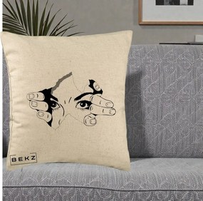 Perna Decorativa Ochi care Rup Suprafata, 40x40 cm, Bej, Husa Detasabila, Perna Inclusa, BEKZ®