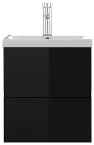 Dulap cu chiuveta incorporata, negru extralucios, PAL negru foarte lucios, 41 x 38.5 x 45 cm
