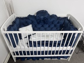 Lenjerie pătuț bebeluși din Catifea Albastru prăfuit cu apărători matlasate  cearșaf  păturică și pernuta din catifea