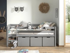 Dormitor Pino GRI 90x200 cm – Confort și ordine cu scară, 3 sertare &amp; raft suspendat | Gama PINO