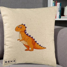 Perna Decorativa T-Rex Portocaliu, 40x40 cm, Bej, Husa Detasabila, Perna Inclusa, BEKZ®