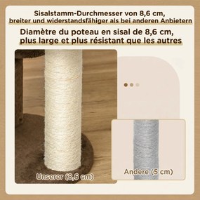 PawHut Arbore de Zgâriat pentru Pisici cu 3 Niveluri, Culcuș și Stâlpi din Sisal, Ø40x65 cm, Maro | Aosom Romania