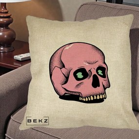 Perna Decorativa Craniu Roz Tatoo Art Halloween, 40x40 cm, Crem, Husa Detasabila, Perna Inclusa, BEKZ®