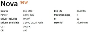 Spot LED directionabil, incastrabil pentru tavan fals NOVA 30W 3000K WH 248172 IDL