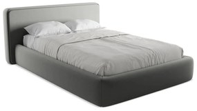 Pat matrimonial gri tapițat cu spațiu de depozitare cu somieră 140x200 cm Kiana – Makamii