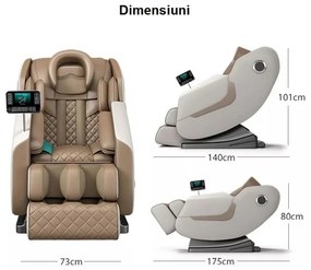 RESIGILAT- Fotoliu de Masaj GAIUS, Masaj role, Masaj airbaguri, Incalzire, Bluetooth, Zero Gravity, 2 Boxe, Moduri Automate, Reflexoterapie si Presopunctura, Display, Suport picioare extensibil, Piele Ecologica, Bej