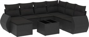 vidaXL Set mobilier de grădină cu perne, 8 piese, negru, poliratan