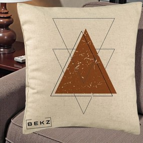 Perna Decorativa Geometric Triunghiuri Sacred, 40x40 cm, Bej, Husa Detasabila, Perna Inclusa, BEKZ®