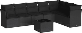 vidaXL Set mobilier de grădină cu perne, 8 piese, negru, poliratan