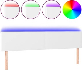 vidaXL Tăblie de pat cu LED, alb, 160x5x78/88 cm, piele ecologică