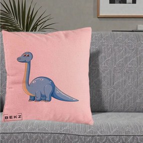 Perna Personalizata Brontosaur Albastru, 40x40 cm, Roz, Husa Detasabila, Perna Inclusa, BEKZ®
