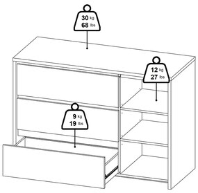 Comodă albă-în culoare naturală cu aspect de lemn de stejar 119x84x48 cm Next – Tvilum