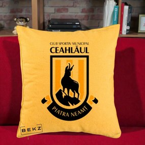 Perna Personalizata CSM Ceahlaul Piatra Neamt Fotbal, 40x40 cm, Galben, Husa Detasabila, Perna Inclusa, BEKZ®