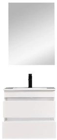 Mobilier de baie Cube 60 cm cu lavoar ceramic (2 sertare) și oglindă 60x80 cm vopsit în alb lucios