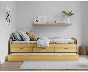 Pat cu pat extensibil, natural, lemn masiv, 90x200, MARINELLA NEW