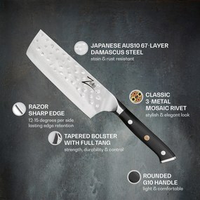 Seria japoneză Alpha-Royal 6”, cuțit de bucătar nakiri, oțel damasc