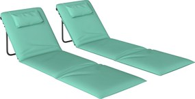 Outsunny Set de 2 Covorașe de Plajă Pliabile cu Spătar Reglabil Tetieră Căptușită 146x50x2 cm Verde | Aosom Romania