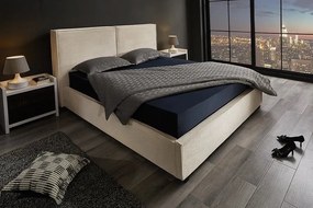 Pat ROCCO 180x200cm catifea raiata bej cu spatiu de depozitare