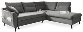 Colțar extensibil din catifea cu șezlong pe partea dreaptă Miuform Stylish Stan L, gri deschis
