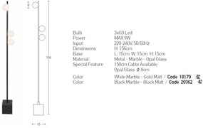 Lampadar, lampa de podea design modern Vionce alb, auriu