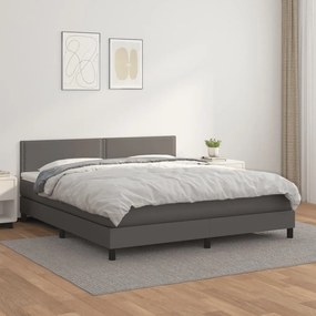 3141075 vidaXL Pat box spring cu saltea, gri, 160x200 cm, piele ecologică