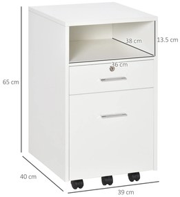 Vinsetto Dulap cu Sertare Blocabile, 2 Chei Incluse, cu 5 roti cu rotatie la 360°, Spațiu Optimizat, Alb | Aosom Romania