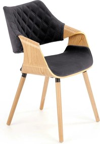 Scaun tapitat K396, negru/stejar, stofa catifelata/placaj, 56x55x77 cm