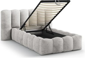 Pat gri tapițat cu spațiu de depozitare cu somieră 90x200 cm Lupine – Micadoni