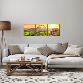 Tablou cu valea Hampi în India (cu ceas) (90x30 cm)