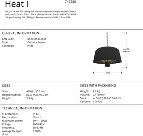Încalzitor electric suspendat de terasa exterior cu iluminat si telecomanda IP44 Heat I