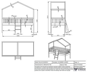 Pat pentru copii alb de tip casă/înalt din lemn masiv de pin 90x200 cm DALLAS – Vipack