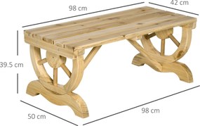 Outsunny Bancă de Grădină cu 2 Locuri, Design cu Roți, Bancă de Exterior din Lemn de Brad, pentru Terasă, Patio și Curte, 98x50x39,5 cm, Aspect Lemn Natural | Aosom Romania