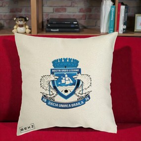 Perna Personalizata Dacia Unirea Braila 1919 Fotbal, 40x40 cm, Ecru, Husa Detasabila, Perna Inclusa, BEKZ®