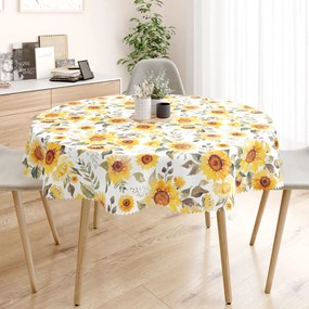 Goldea față de masă teflonată - flori de floarea-soarelui - rotundă Ø 100 cm