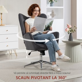 HOMCOM Fotoliu Rotativ din Catifea, Fotoliu Tapițat cu Cotiere, Funcție de Balansare și Înălțime Reglabilă, pentru Living, Gri Închis | Aosom Romania