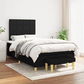 Pat box spring cu saltea, negru, 120x200 cm, textil Negru, 120 x 200 cm, Cu blocuri patrate