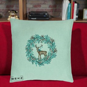Perna Decorativa Coroana Turcoaz cu Ren, 40x40 cm, Verde Menta, Husa Detasabila, Perna Inclusa, BEKZ®