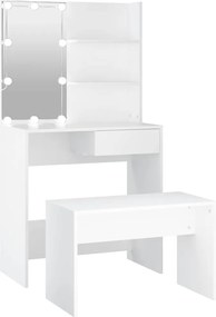 vidaXL Set măsuță de toaletă cu LED, alb, lemn prelucrat