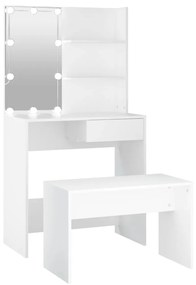 3114107 vidaXL Set măsuță de toaletă cu LED, alb, lemn prelucrat