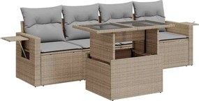 vidaXL Set canapele de grădină cu perne, 5 piese, bej, poliratan