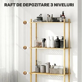 HOMCOM Unitate de Depozitare Deasupra Toaletei din Bambus cu 3 Rafturi, 63,5x25,5x181 cm, Lemn Natural | Aosom Romania