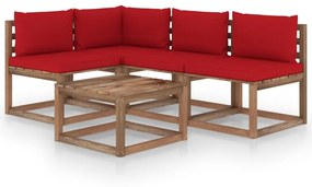 3067374 vidaXL Set mobilier de grădină cu perne roșii, 5 piese