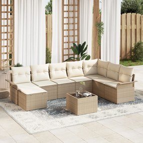 vidaXL Set de canapele pentru grădină cu pernă 9 pcs Bej Rattan poli