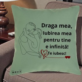 Cadou pentru Iubita - Perna Personalizata Draga Mea Iubirea Mea pentru Tine e Infinita Te Iubesc, 40x40 cm, Verde, Husa Detasabila, Perna Inclusa, BEKZ®
