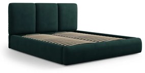 Pat matrimonial verde închis tapițat cu spațiu de depozitare și somieră 180x200 cm Brody – Mazzini Beds