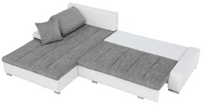 Colţar, piele ecologică/ alb/material gri melir, TONIKS